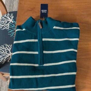 Club Room Teal and White Striped Men's Zip-Up Sweater